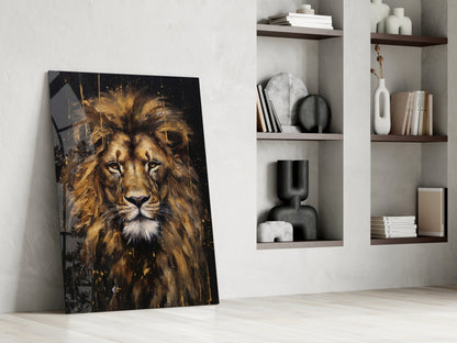 Golden Lion Glass Wall Art