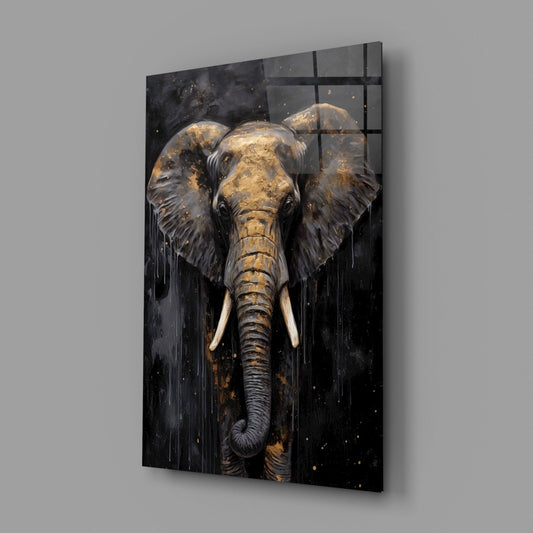 Gold Elephant Luxury Portrait Glass Wall Art