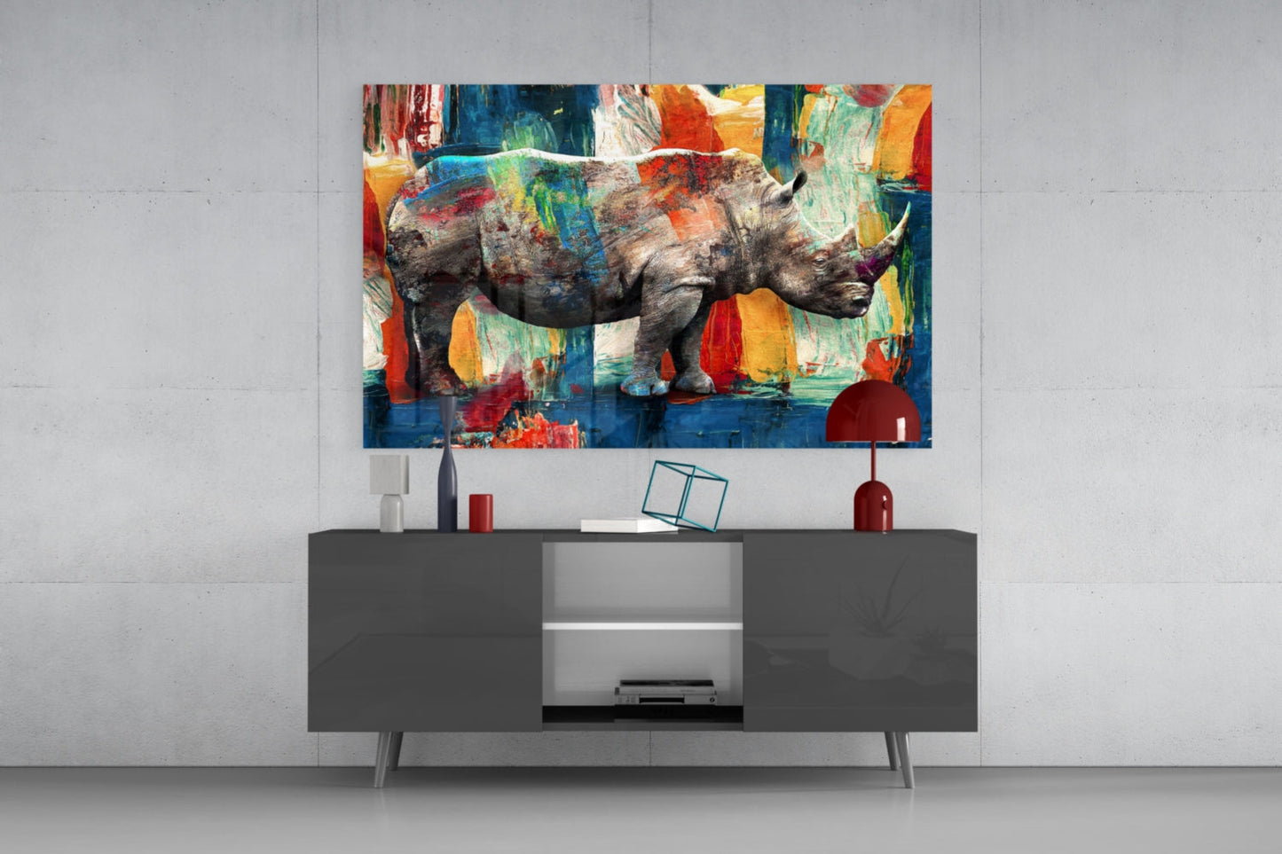 Rhino Glass Wall Art - Colorful Expressionist