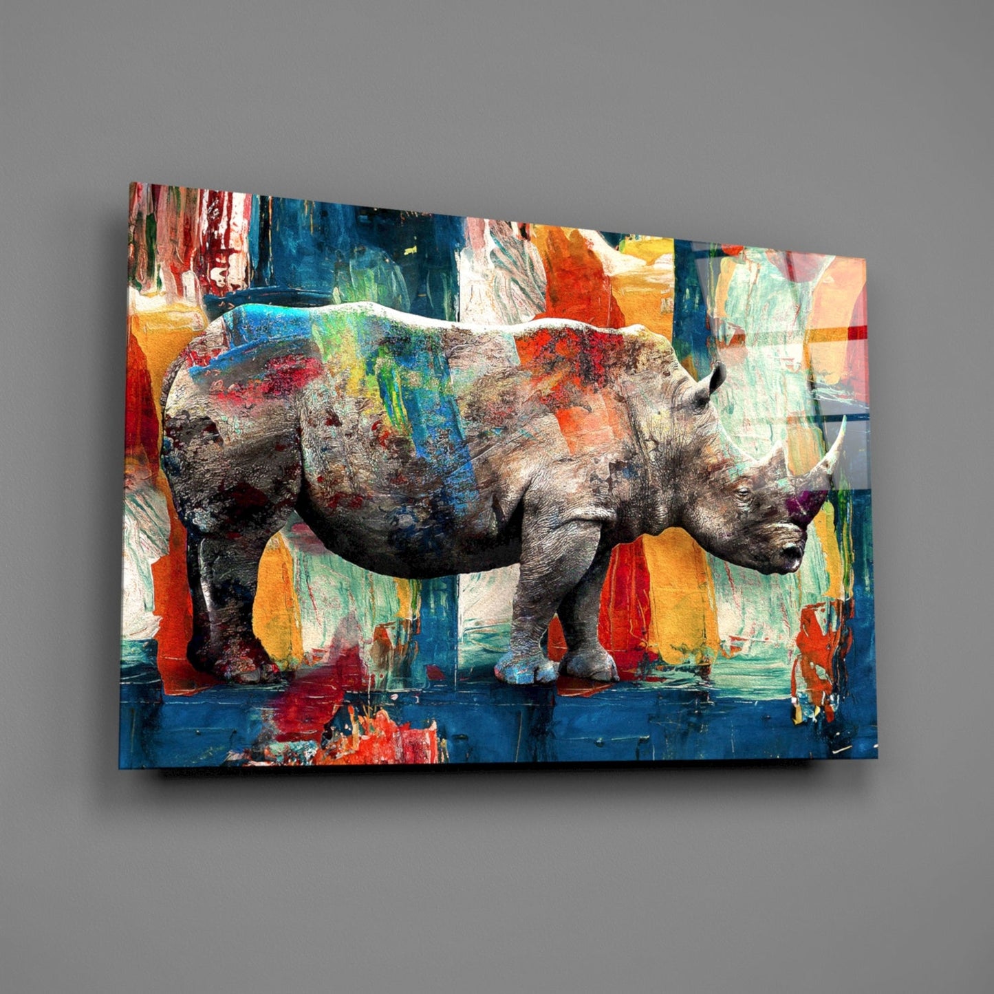 Rhino Glass Wall Art - Colorful Expressionist