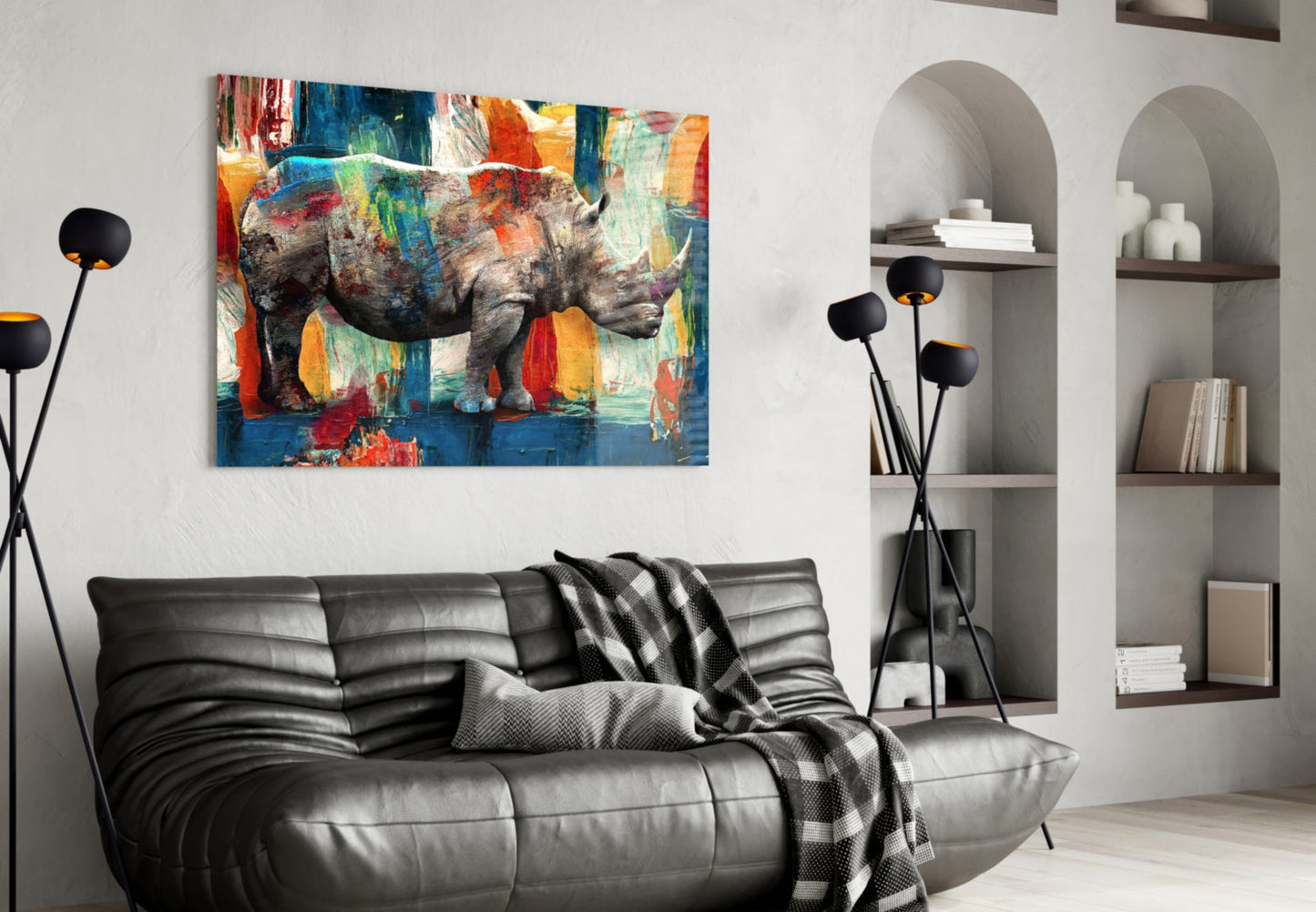 Rhino Glass Wall Art - Colorful Expressionist
