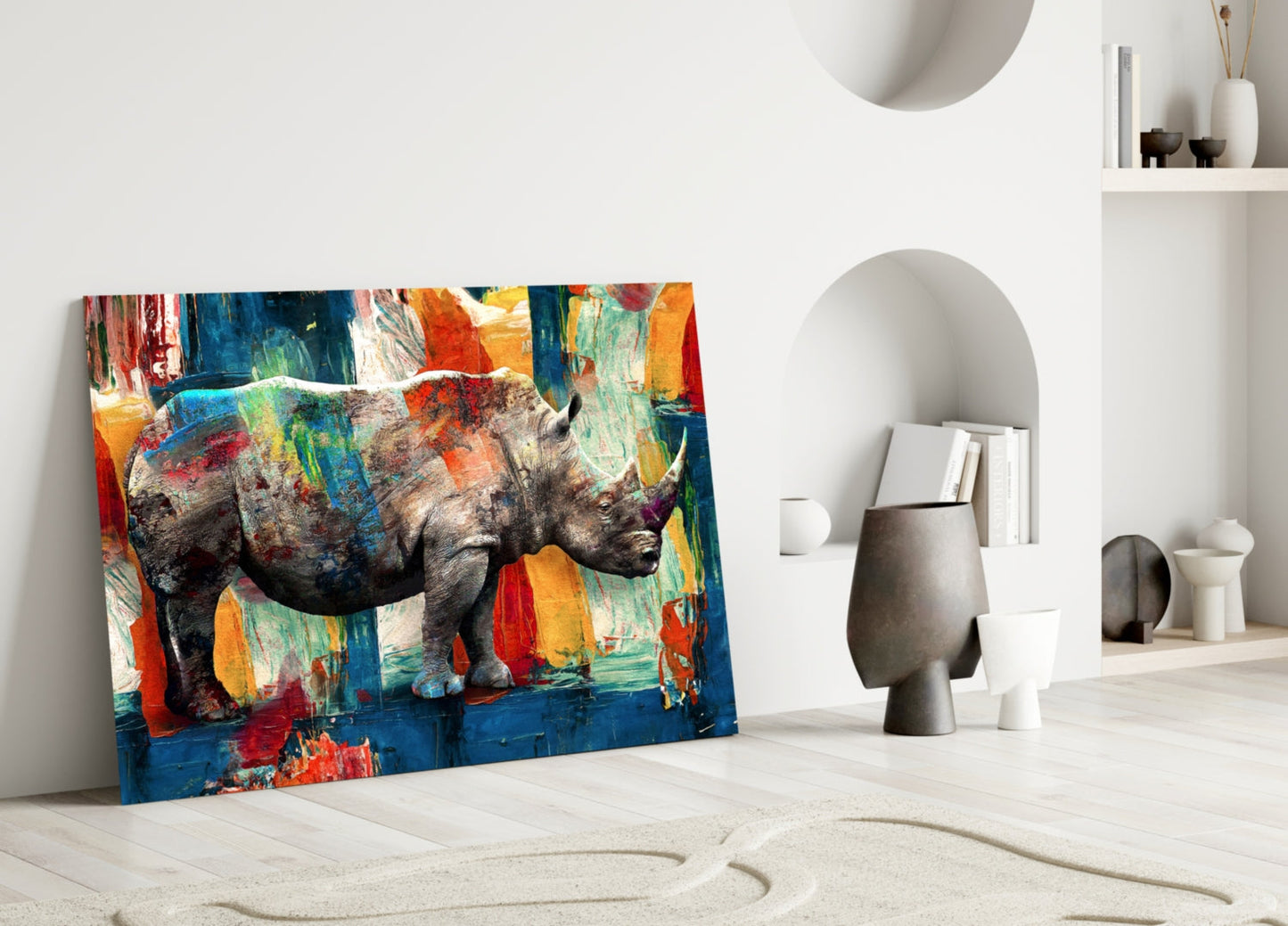 Rhino Glass Wall Art - Colorful Expressionist