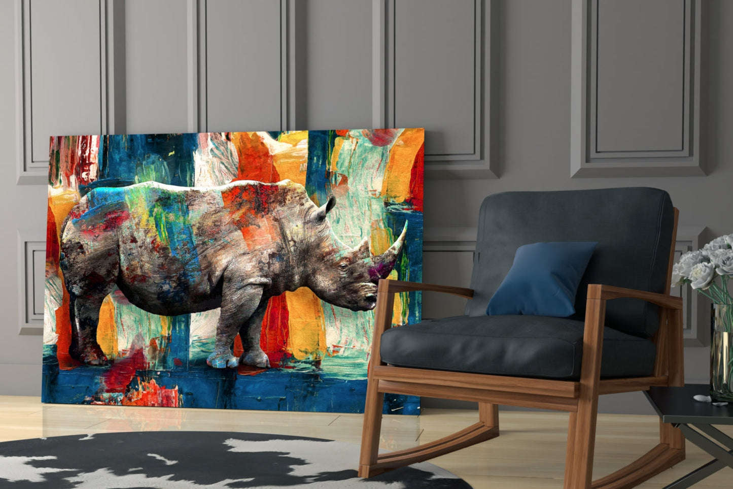 Rhino Glass Wall Art - Colorful Expressionist