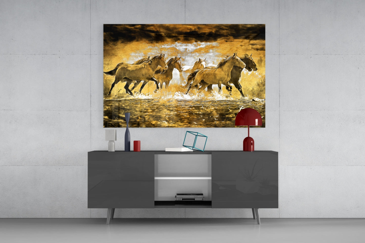 Galloping Herd Glass Wall Art
