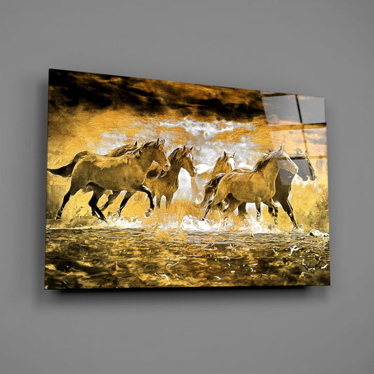 Galloping Herd Glass Wall Art
