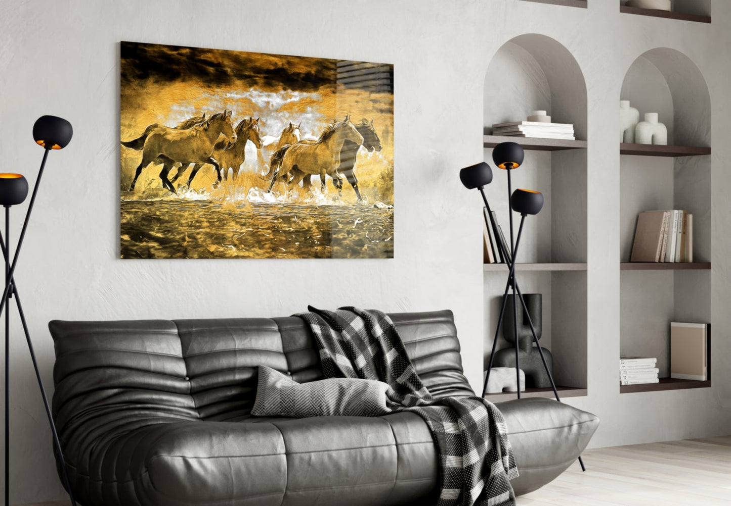 Galloping Herd Glass Wall Art