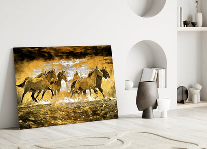 Galloping Herd Glass Wall Art