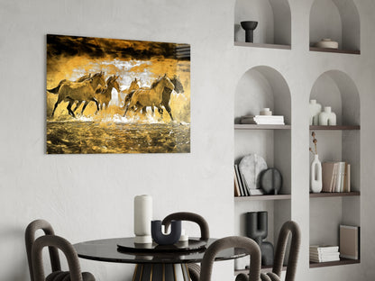 Galloping Herd Glass Wall Art
