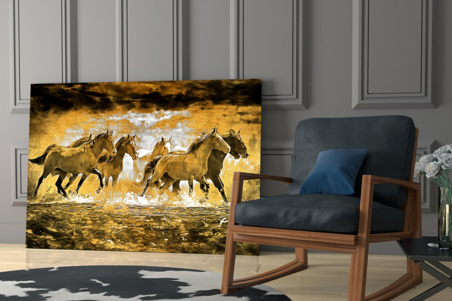 Galloping Herd Glass Wall Art