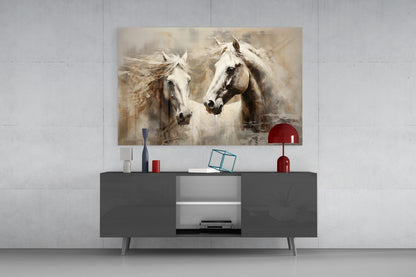 White Horses Glass Wall Art