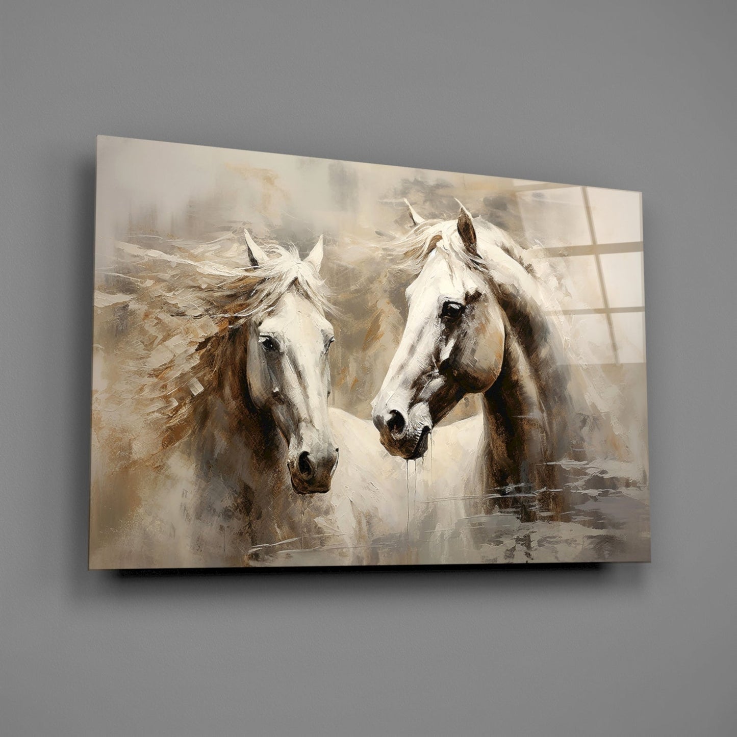 White Horses Glass Wall Art