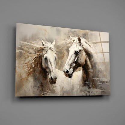 White Horses Glass Wall Art
