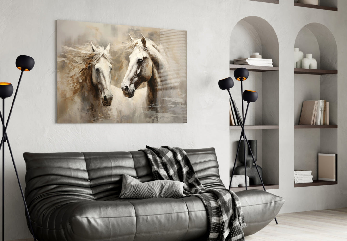 White Horses Glass Wall Art
