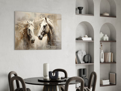 White Horses Glass Wall Art