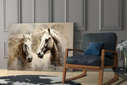 White Horses Glass Wall Art