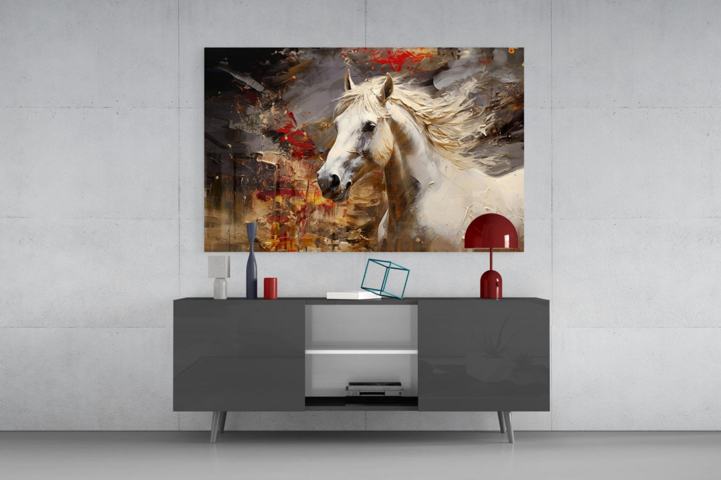 White Stallion Glass Wall Art