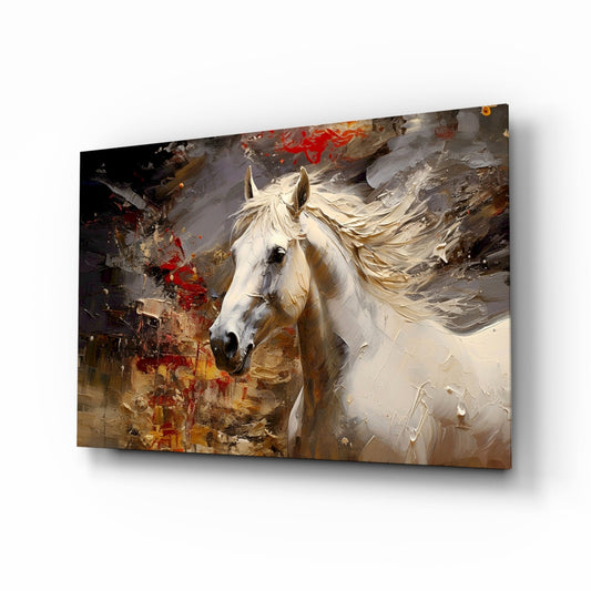 White stallion storm glass wall art