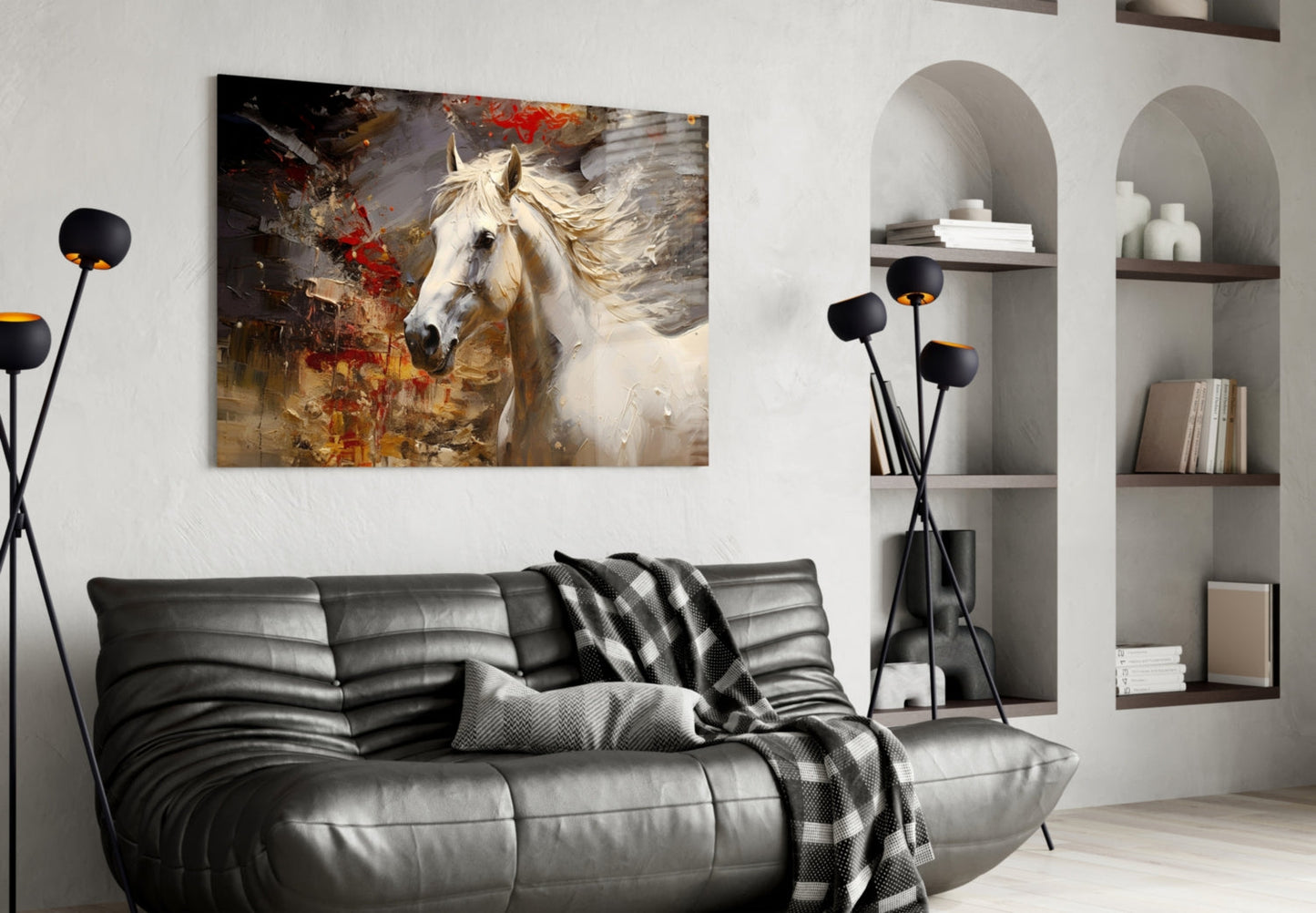 White Stallion Glass Wall Art