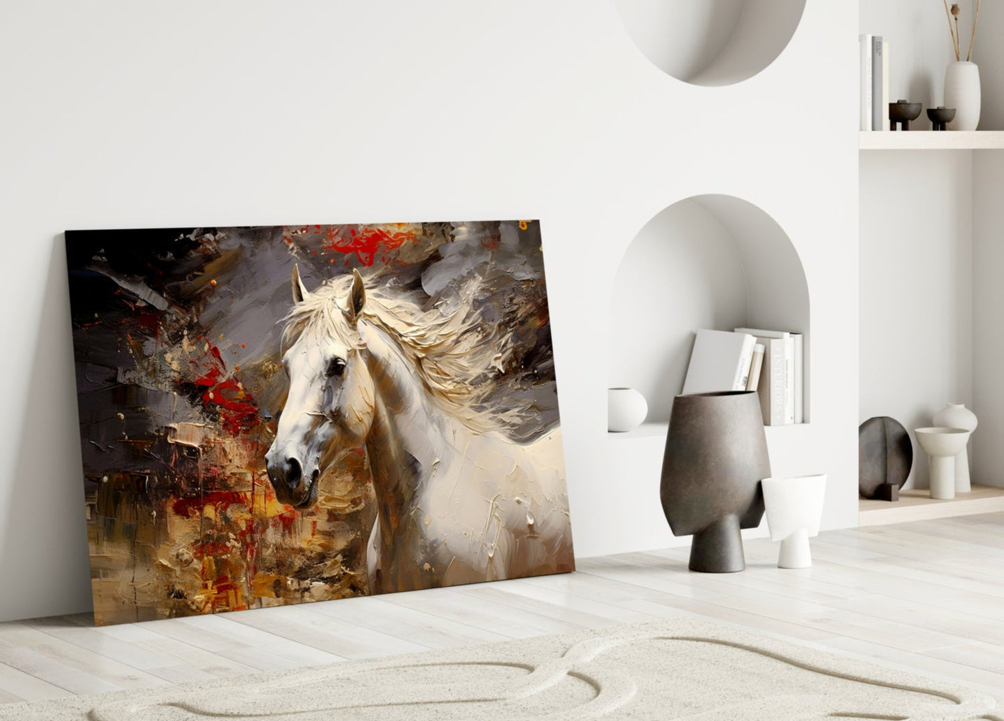 White Stallion Glass Wall Art