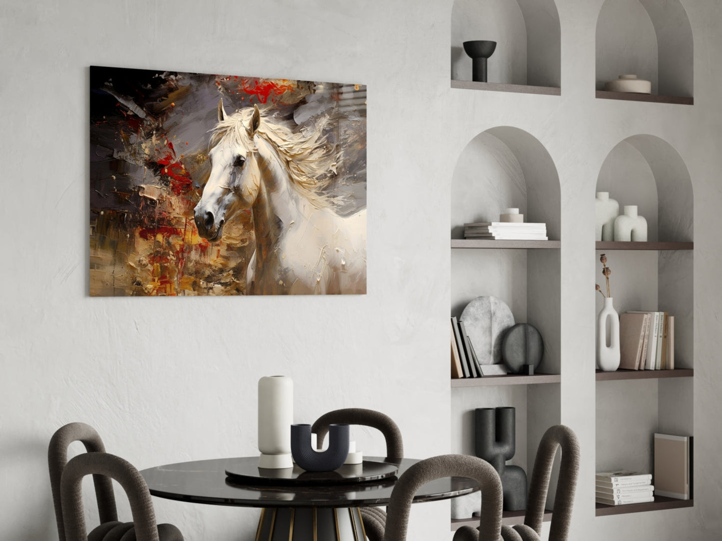White Stallion Glass Wall Art