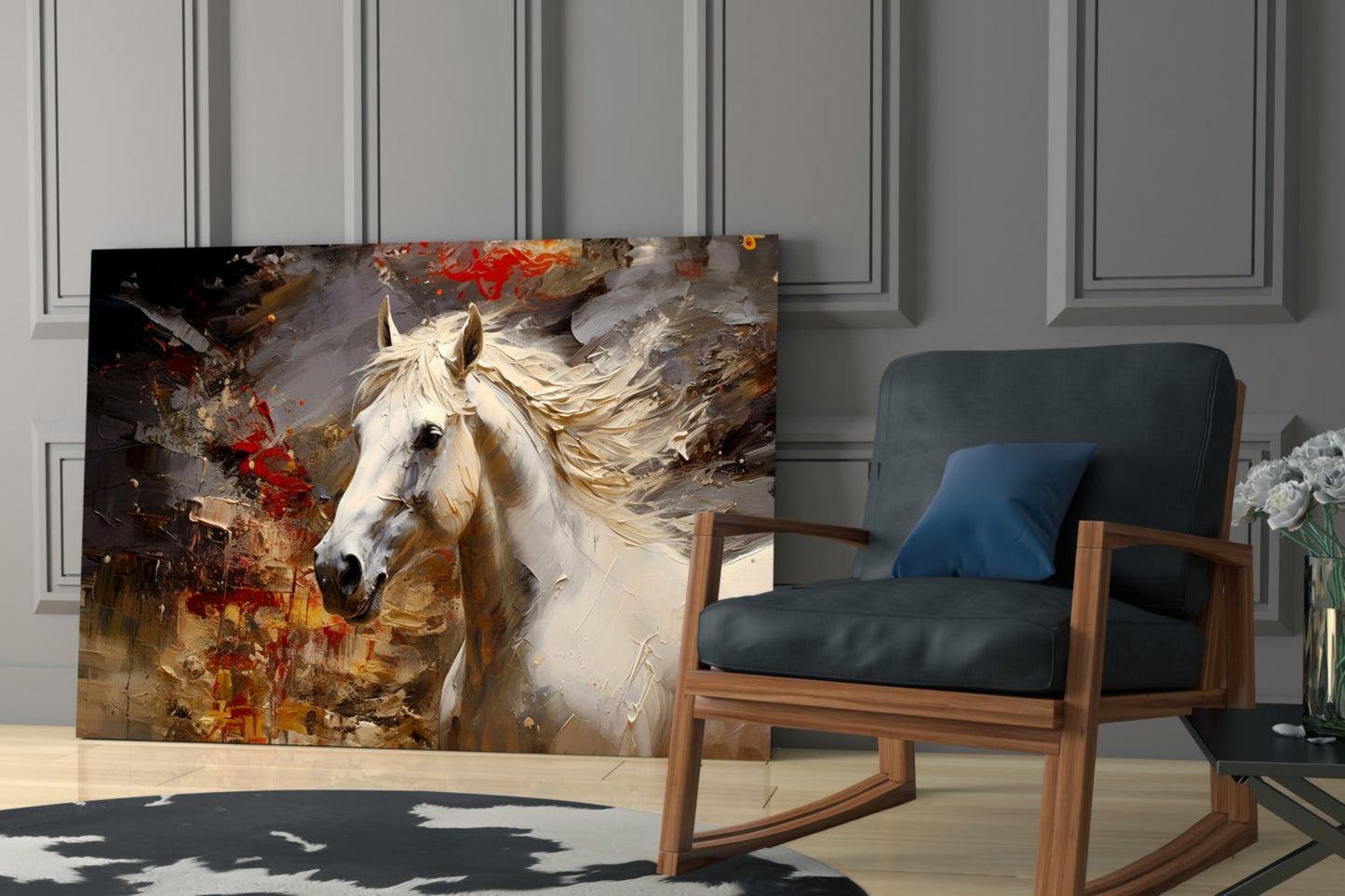 White Stallion Glass Wall Art