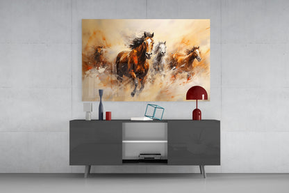 Charging Horses Glass Wall Art