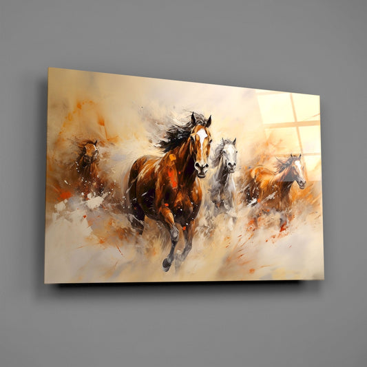 Charging Horses Glass Wall Art