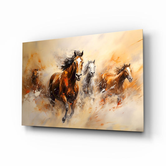 Galloping horse herd glass wall art