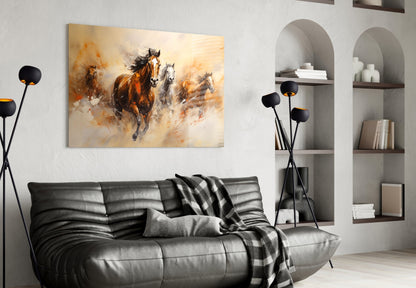 Charging Horses Glass Wall Art