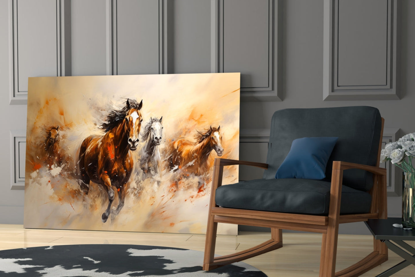 Charging Horses Glass Wall Art