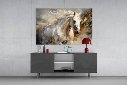 Gold Splatter Horse Glass Wall Art