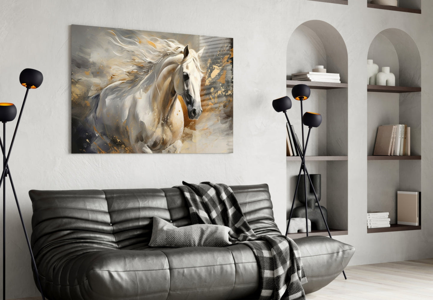 Gold Splatter Horse Glass Wall Art