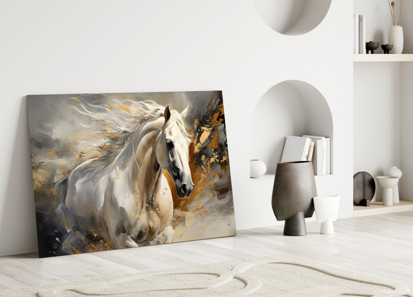 Gold Splatter Horse Glass Wall Art