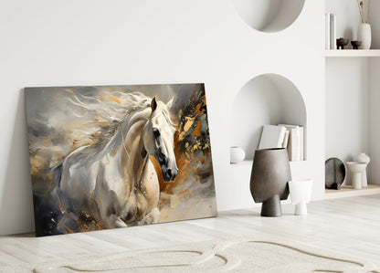 Gold Splatter Horse Glass Wall Art