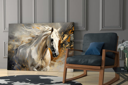 Gold Splatter Horse Glass Wall Art