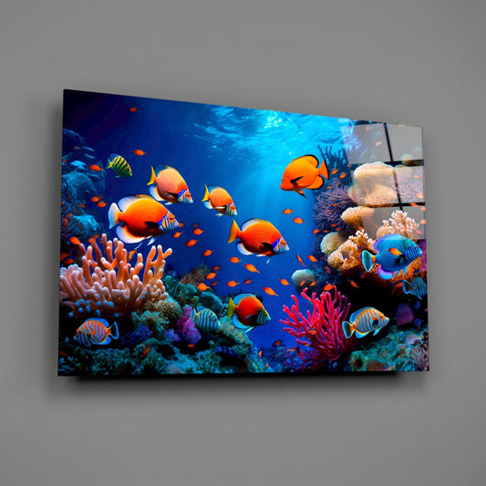 Ocean Life Coral Reef Glass Wall Art