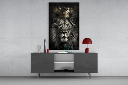 Crowned Lion King Portrait Glass Wall Art