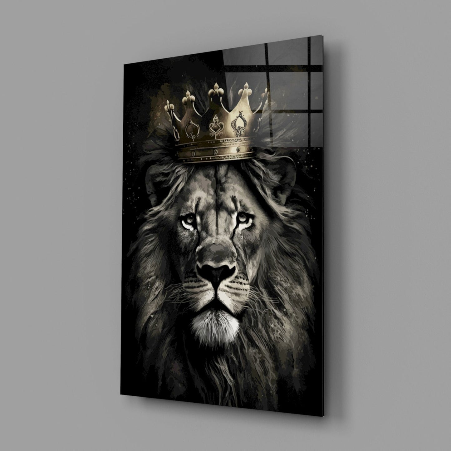 Crowned Lion King Portrait Glass Wall Art