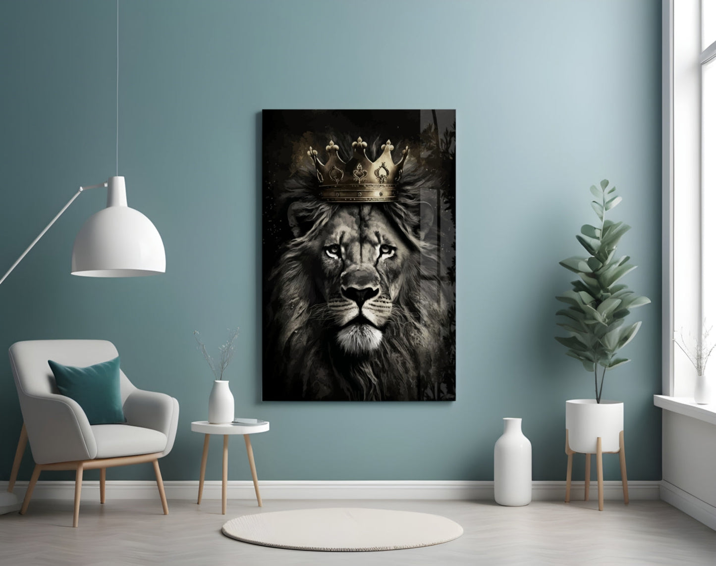 Crowned Lion King Portrait Glass Wall Art