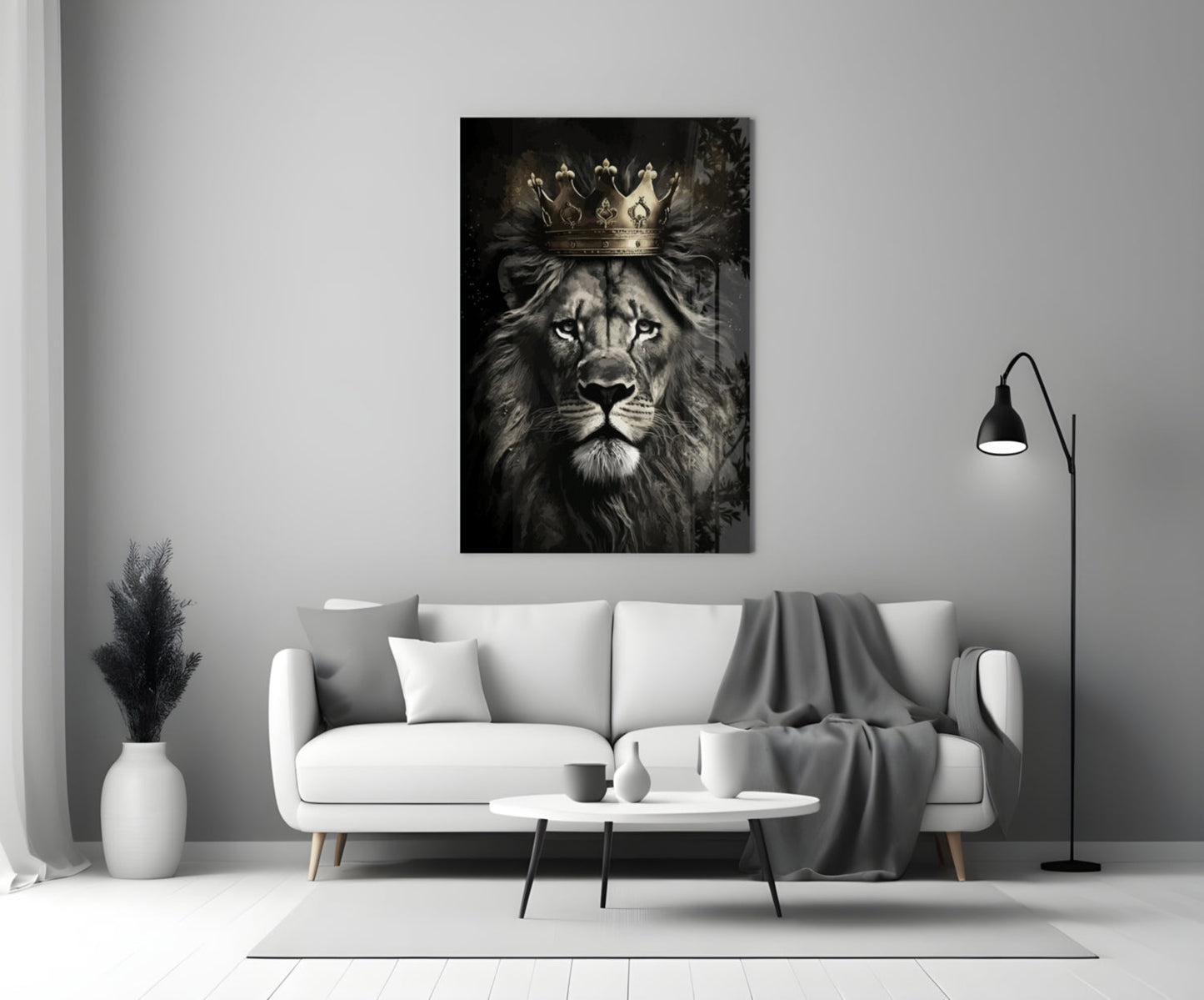 Crowned Lion King Portrait Glass Wall Art