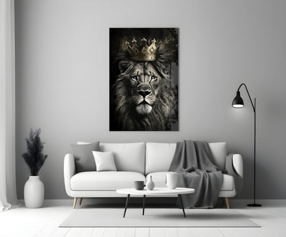 Crowned Lion King Portrait Glass Wall Art