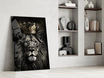 Crowned Lion King Portrait Glass Wall Art