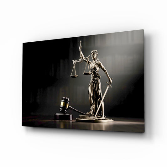 Lady Justice glass wall art printed on tempered glass