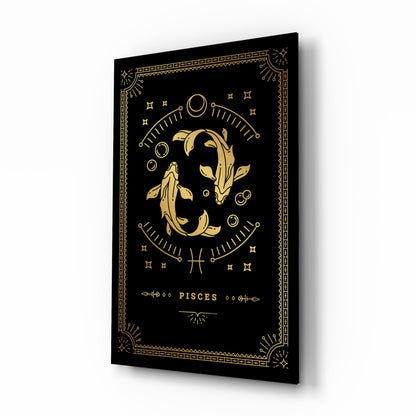 Pisces zodiac gold tarot-card glass wall art in a bedroom