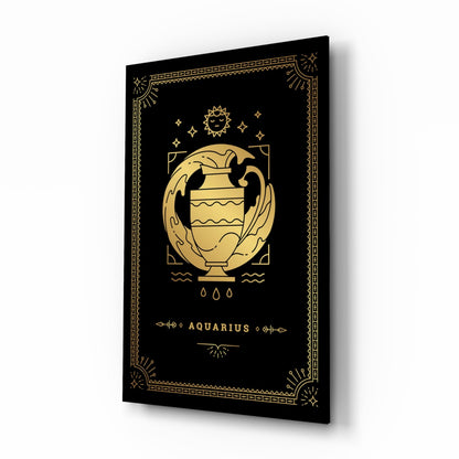 Aquarius zodiac gold tarot-card glass wall art in a bedroom
