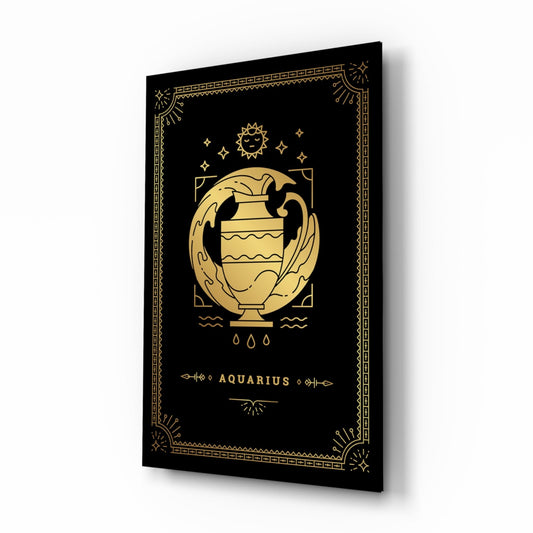 Aquarius zodiac gold tarot-card glass wall art in a bedroom