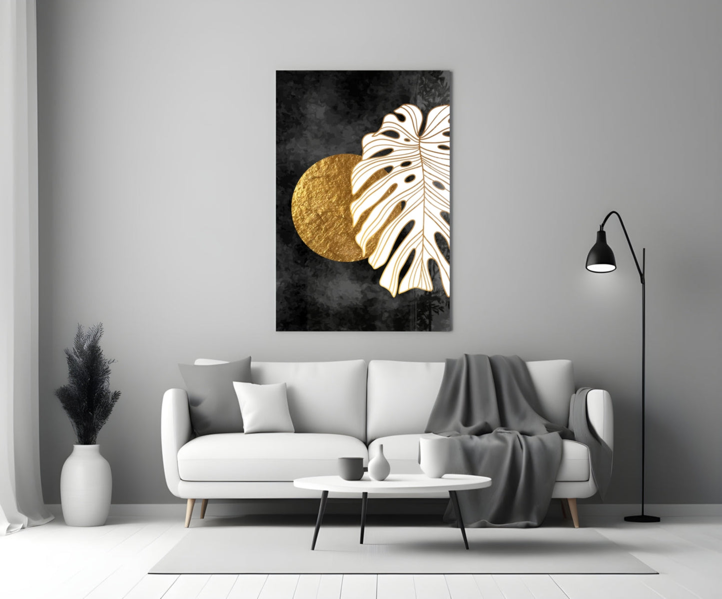 Gold Moon Monstera Glass Wall Art