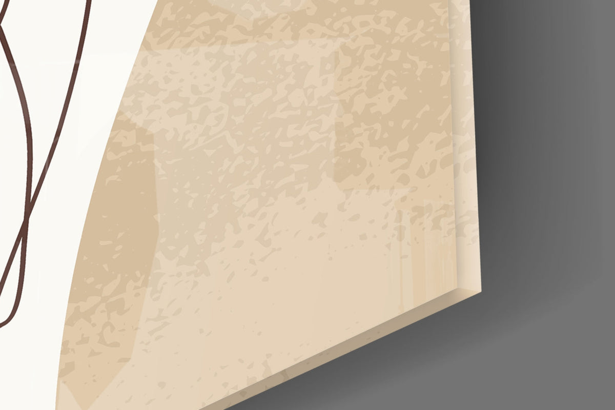 Close-up of the glossy tempered glass edge on the wide hat line art woman wall art