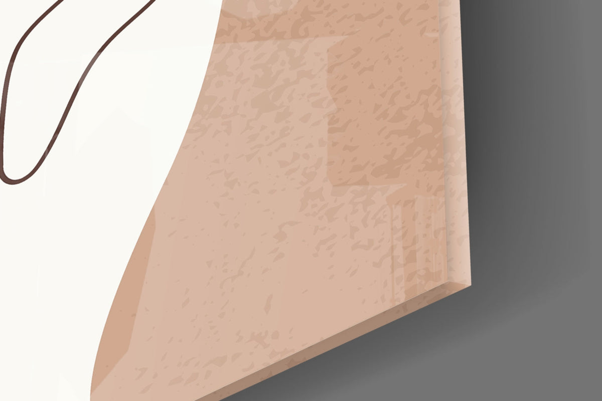 Close-up of the glossy tempered glass edge on the sun hat line art woman wall art