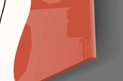 Close-up of the glass edge and glossy surface over the rust red shape